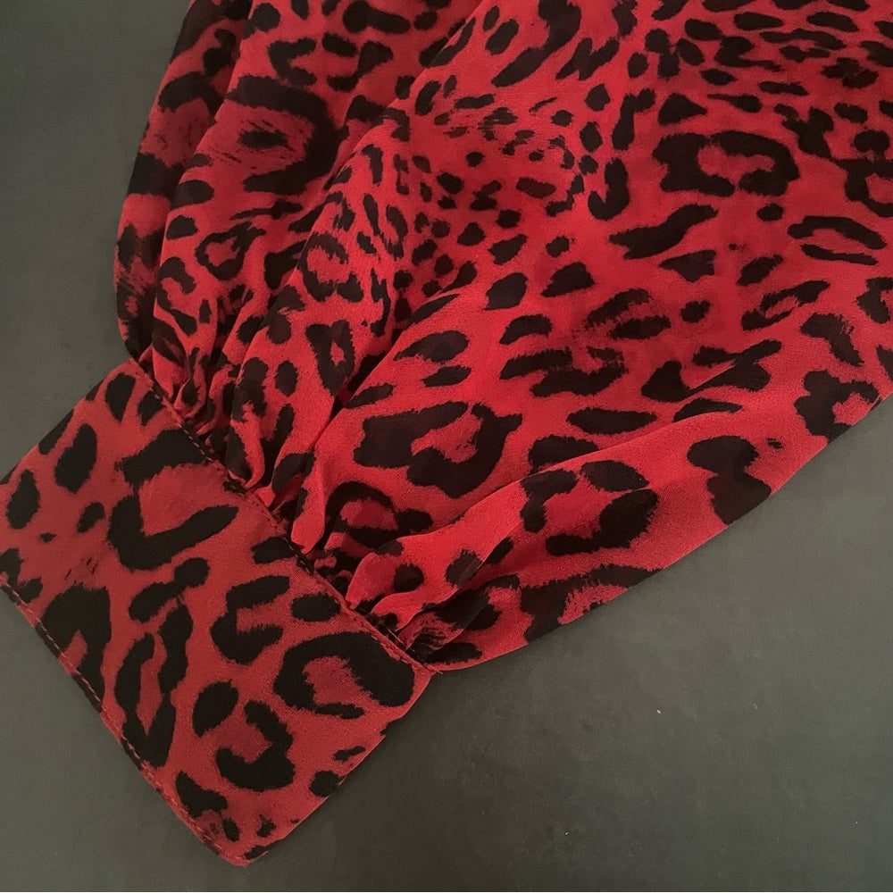 Generation Love Red Leopard V-Neck Blouse Size Medium