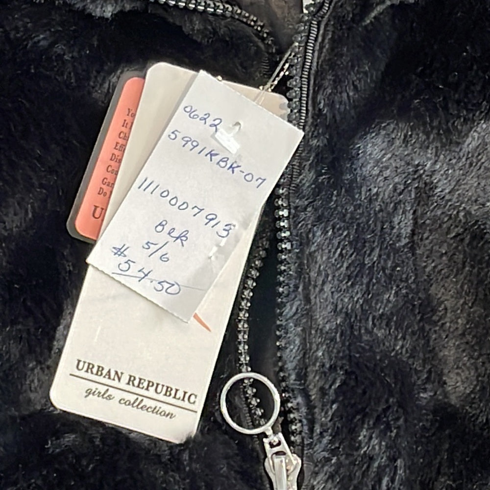 NWT Urban Republic Black Faux Fur Girls Jacket Size Medium 5/6