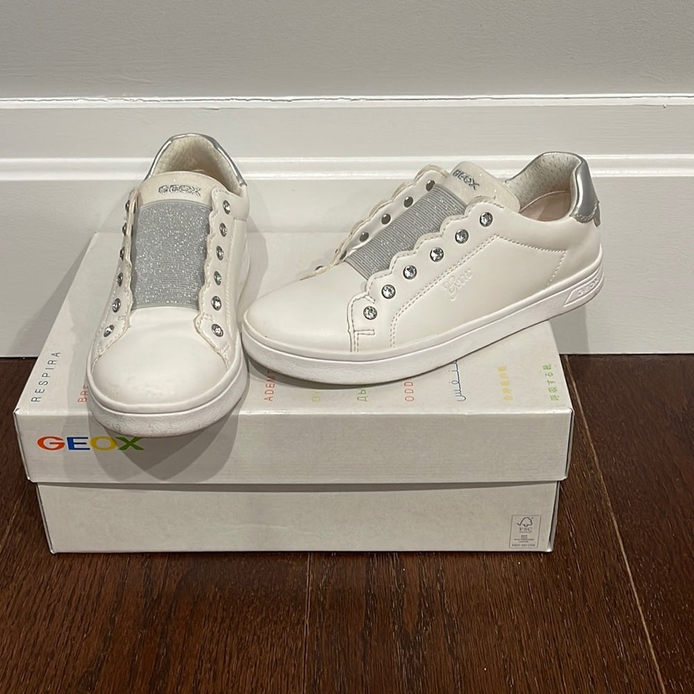 Geox Girls DJ Rock Faux Leather Slip On White Sneakers Size 3.5