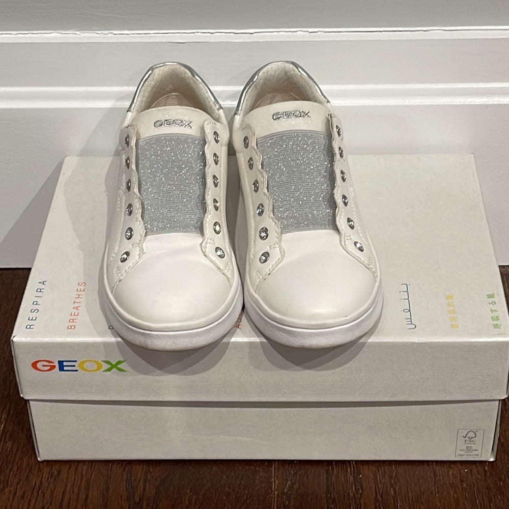Geox Girls DJ Rock Faux Leather Slip On White Sneakers Size 3.5