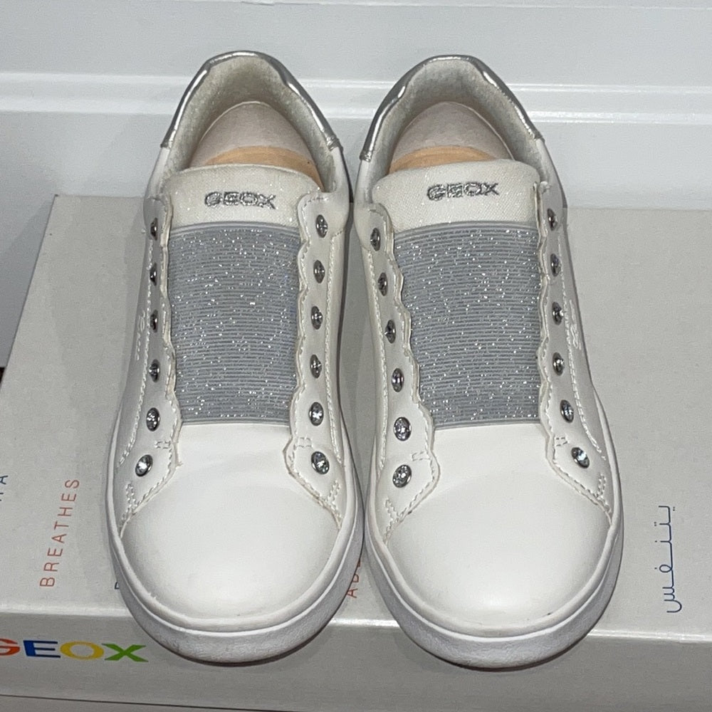 Geox Girls DJ Rock Faux Leather Slip On White Sneakers Size 3.5