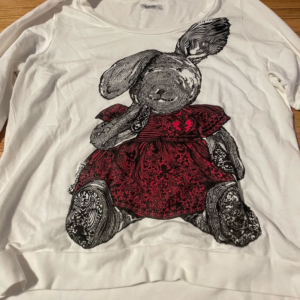 NWT Lauren Moshi White Bunny Crew Neck Sweatshirt Size Large