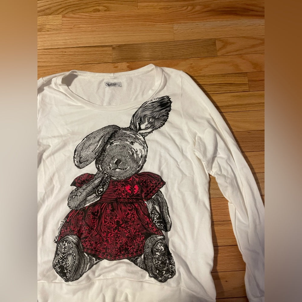 NWT Lauren Moshi White Bunny Crew Neck Sweatshirt Size Large