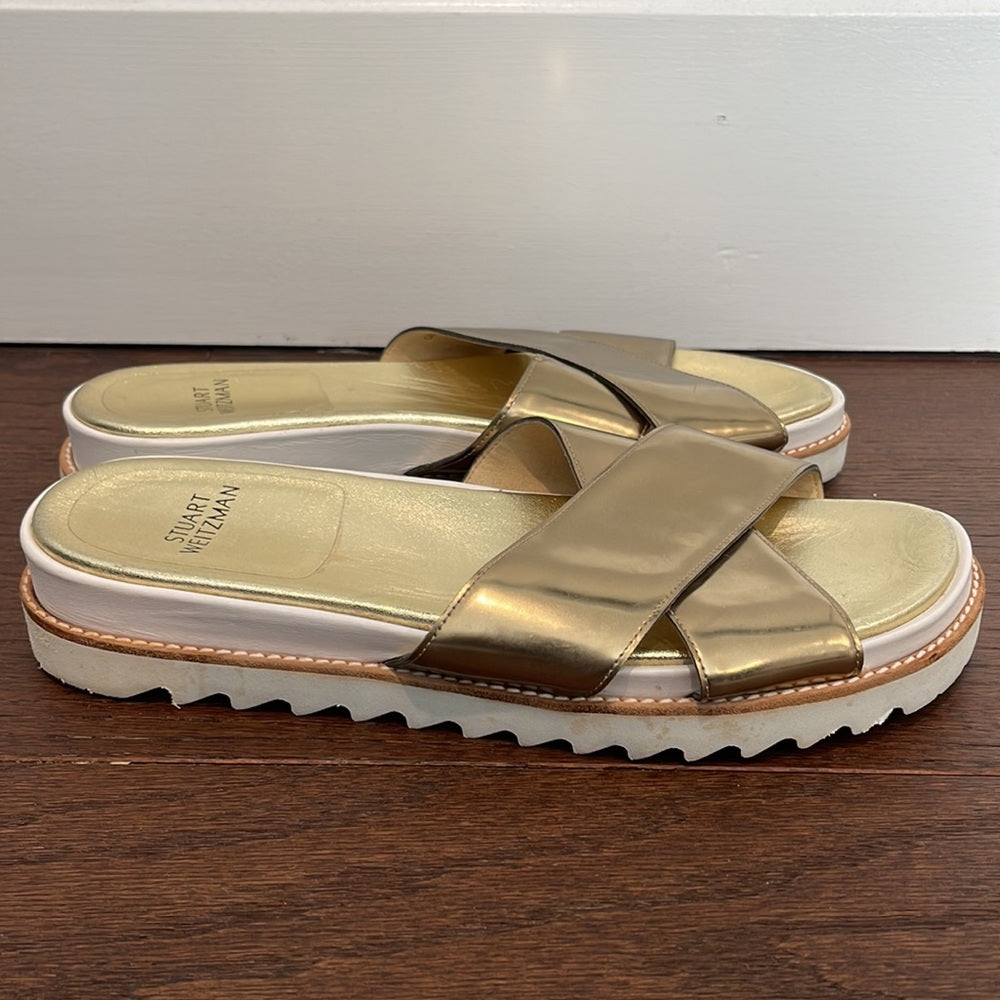 Stuart Weitzman Women’s Gold Slides Size 11