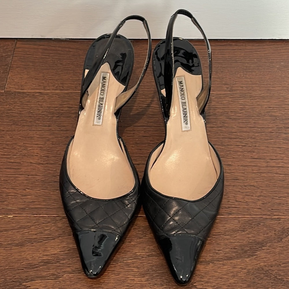 Manolo Blahnik Women’s Black Patent Leather Sling Back Size 41.5 / 11.5