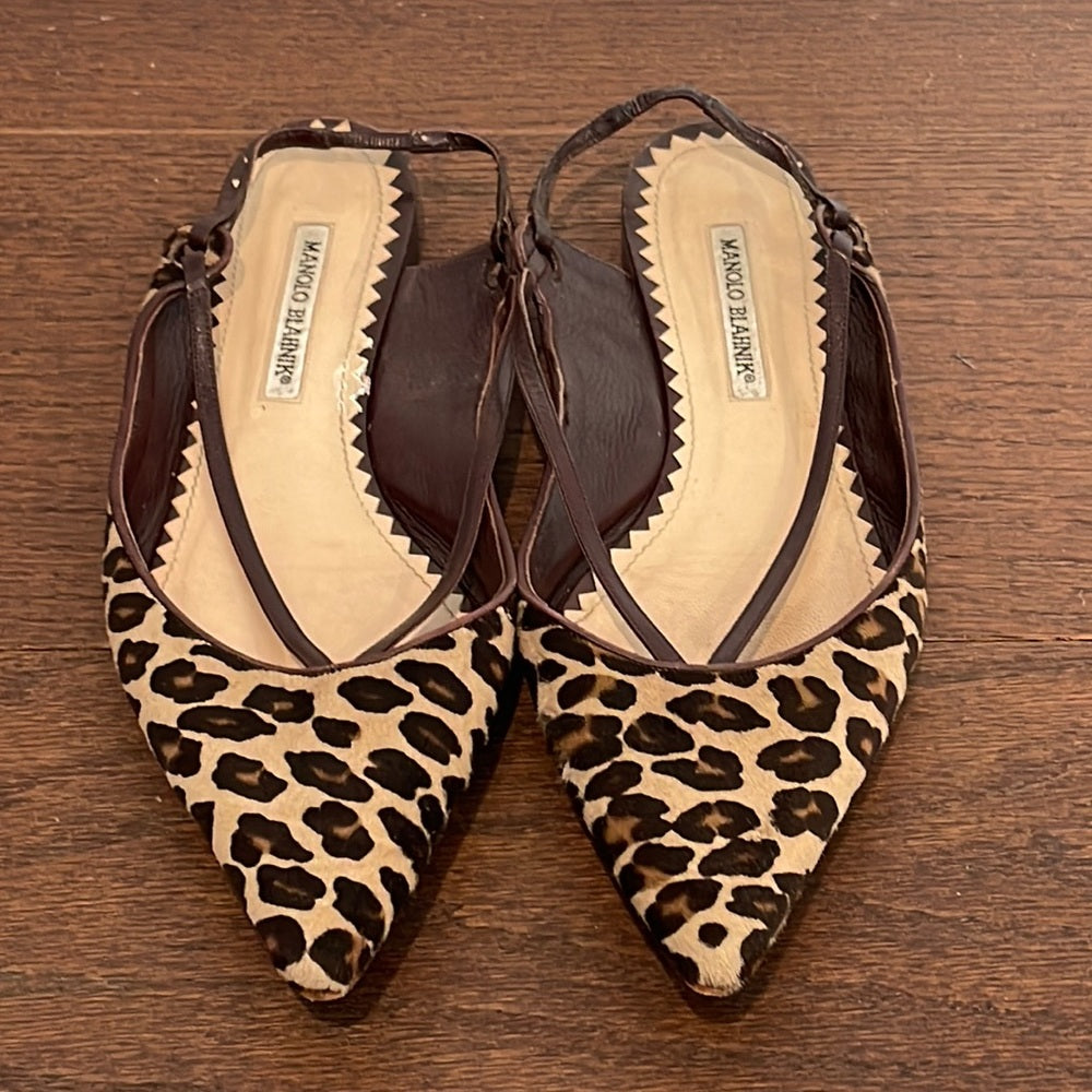Manolo Blahnik Women’s Brown Leopard Sling Back Flats Size 41 /11