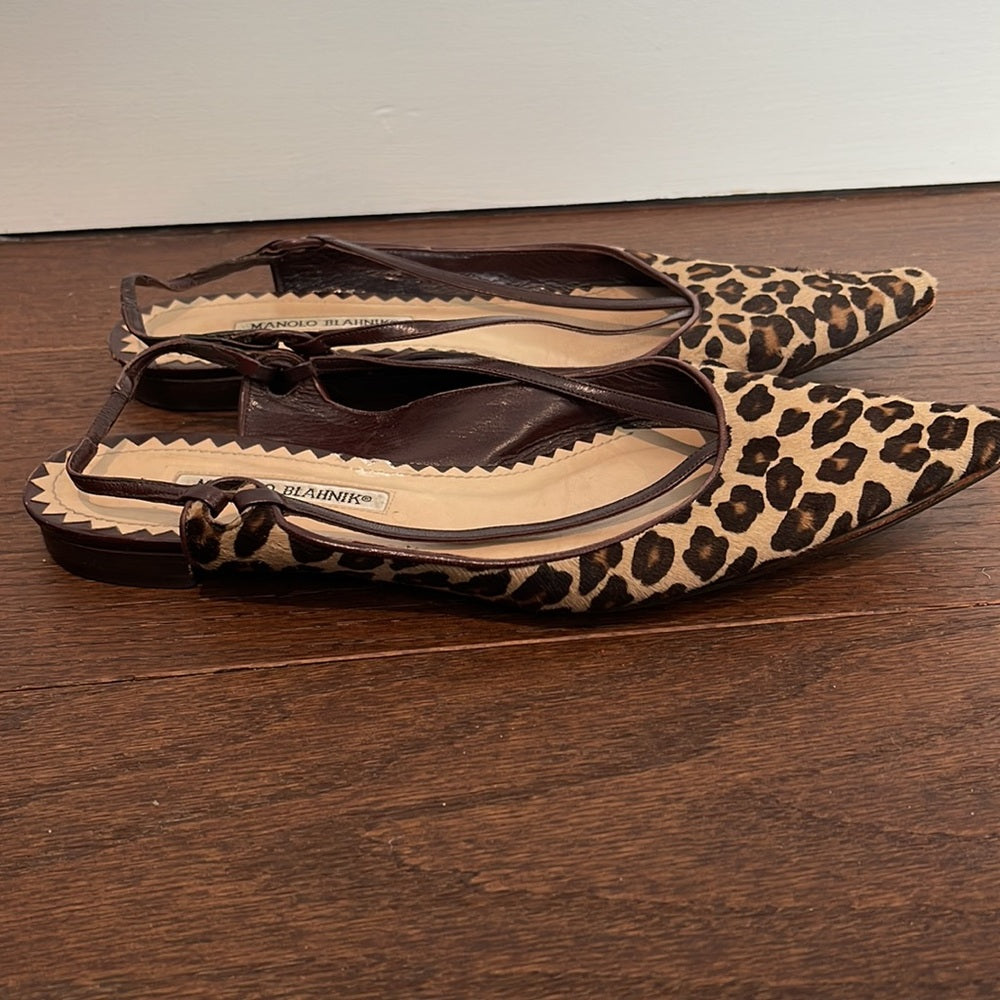 Manolo Blahnik Women’s Brown Leopard Sling Back Flats Size 41 /11
