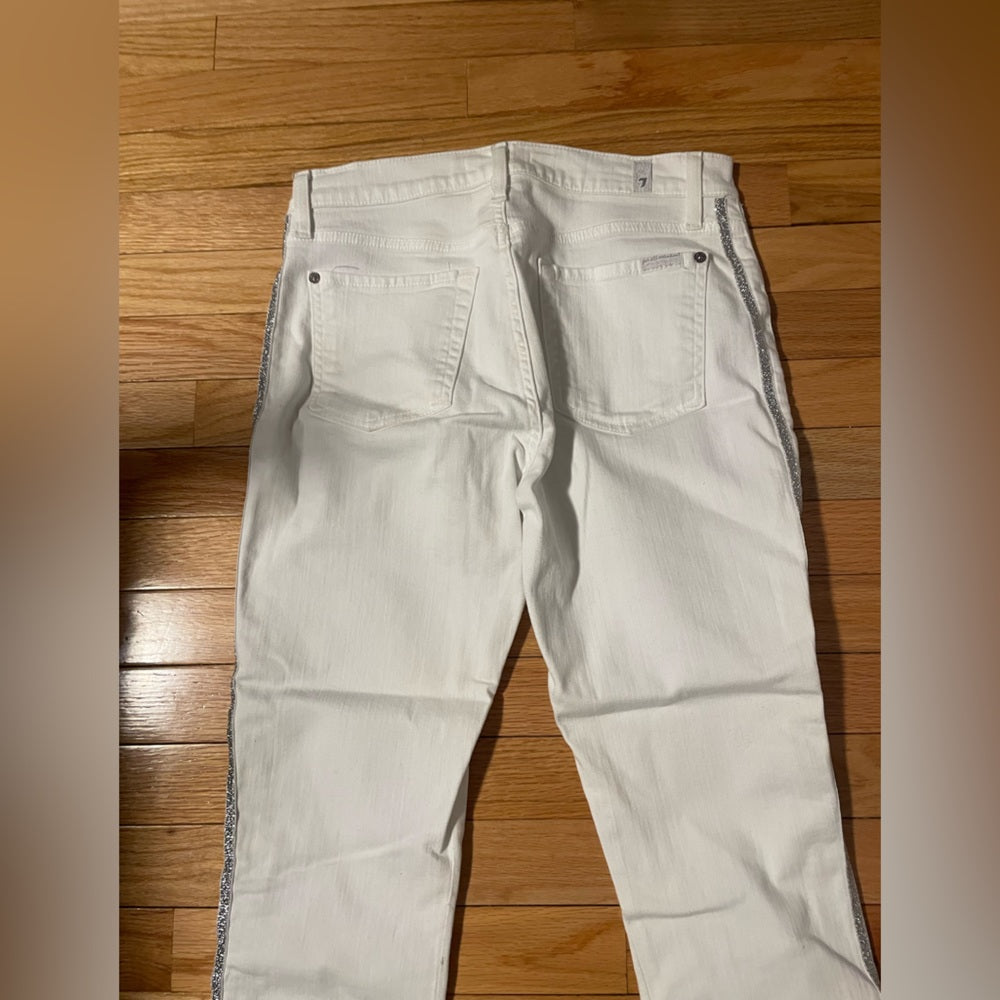 7 For All Mankind White Jeans With Glitter Stripe Size 29