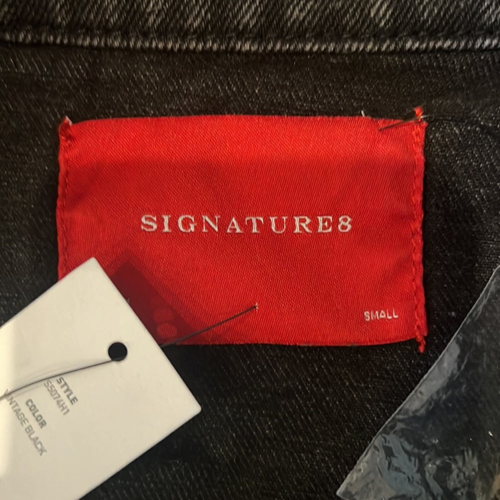 Signature8 Woman’s Black Distressed Jean Jacket Size Small