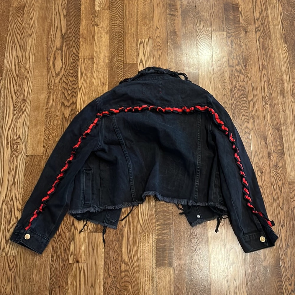 Signature8 Woman’s Black Distressed Jean Jacket Size Small