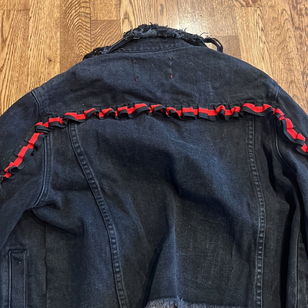 Signature8 Woman’s Black Distressed Jean Jacket Size Small