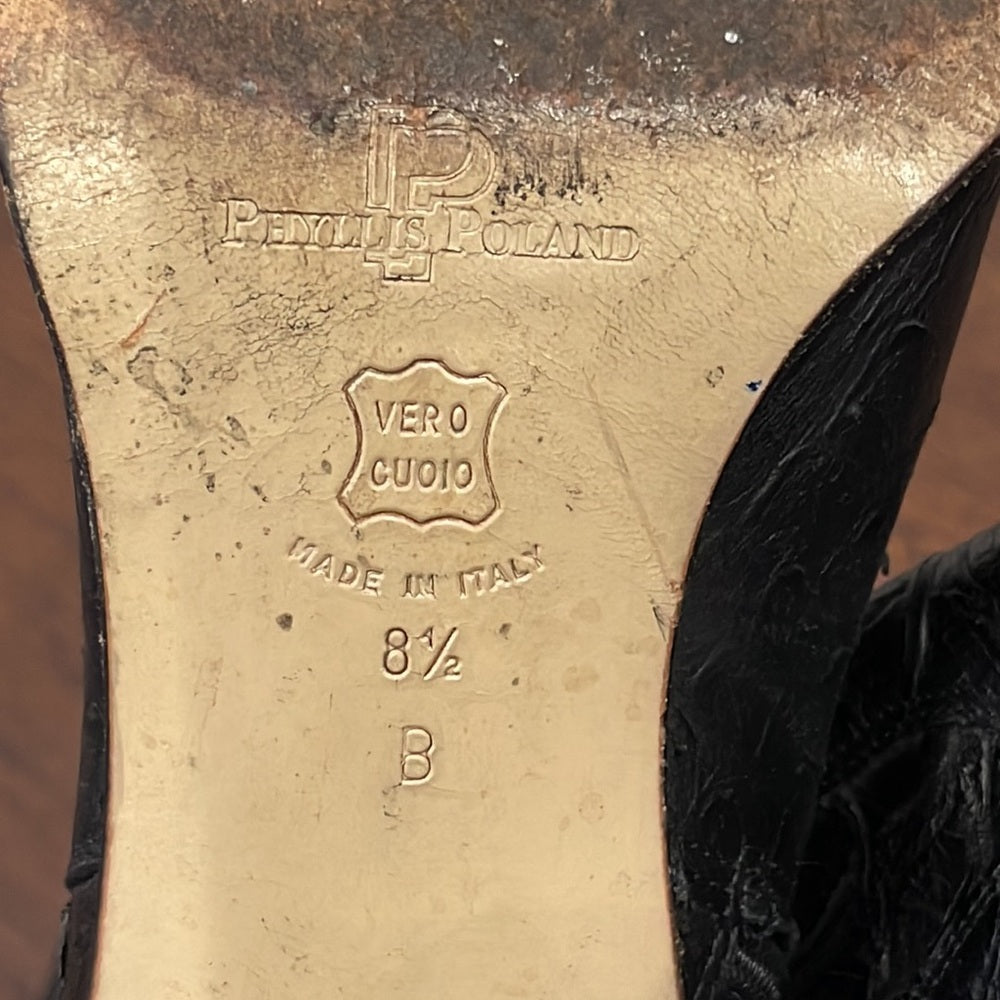 Phyllis Poland Black Leather Tall Boots Size 8.5