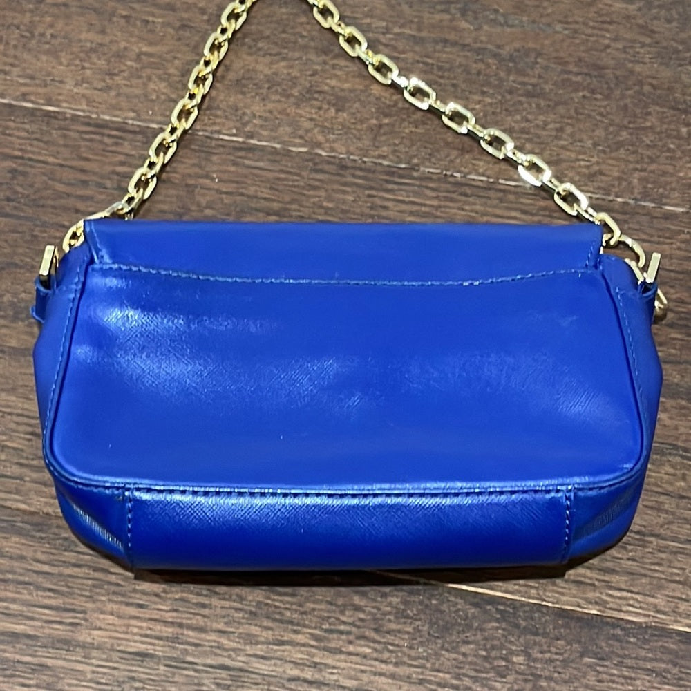 Tory Burch Robinson Mini Chain-Strap Bag Blue and Gold