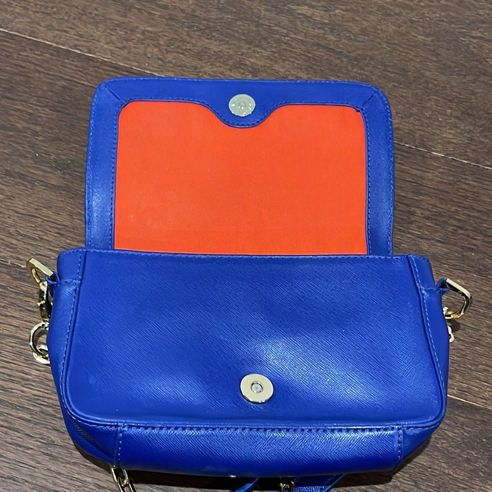 Tory Burch Robinson Mini Chain-Strap Bag Blue and Gold