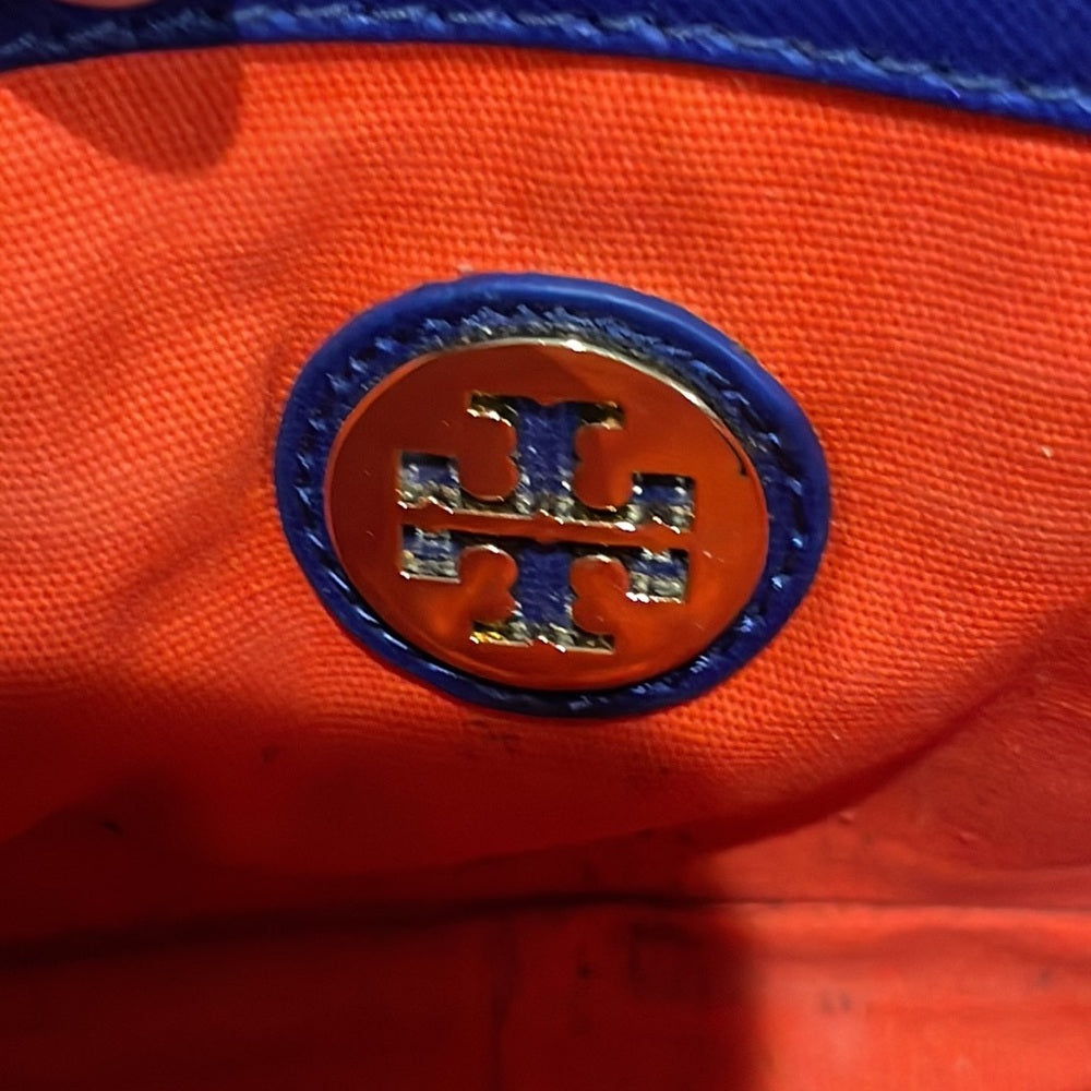 Tory Burch Robinson Mini Chain-Strap Bag Blue and Gold