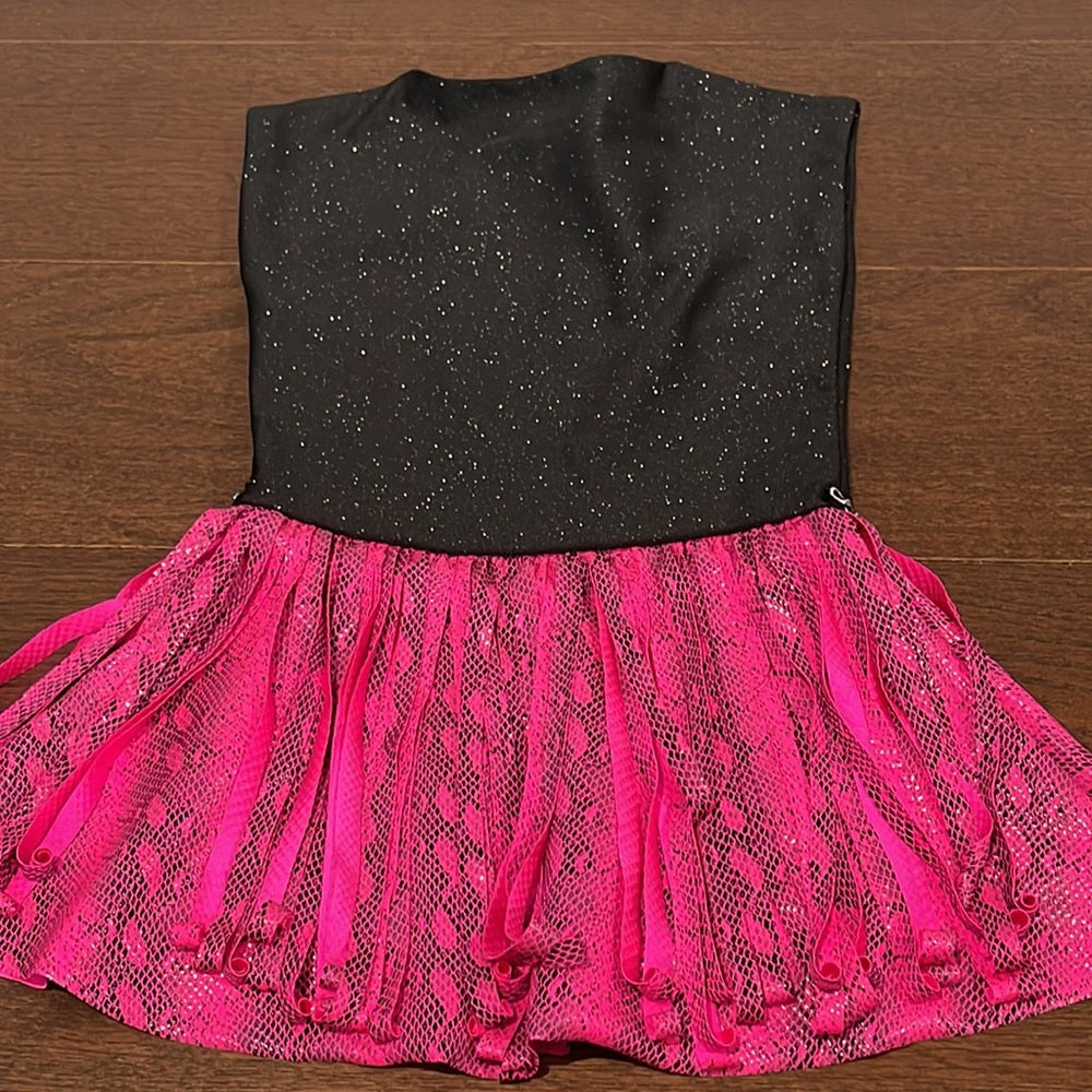 NWT Les Tout Petits Black Shimmer/Pink Snake Chain Cap Sleeve Fringe Size 6x