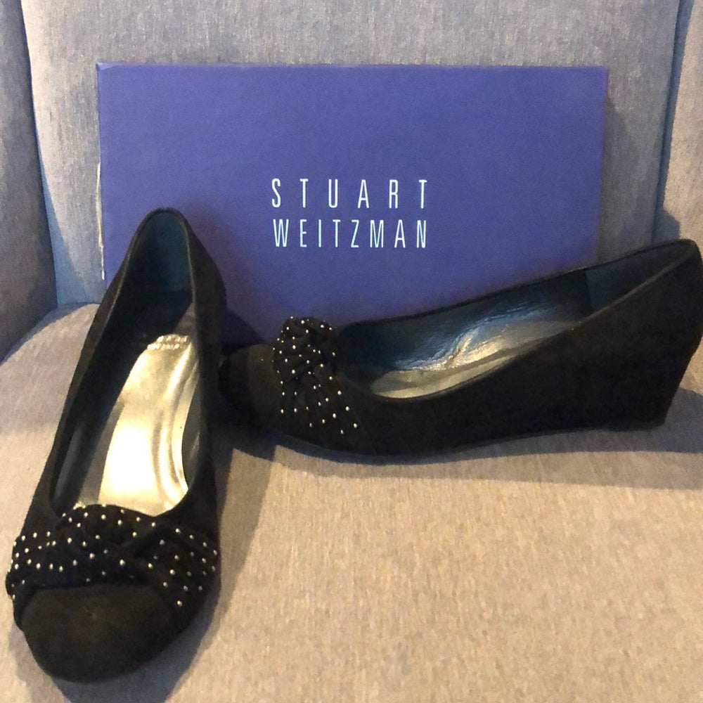Stuart Weitzman Black Suede Wedges Size 9
