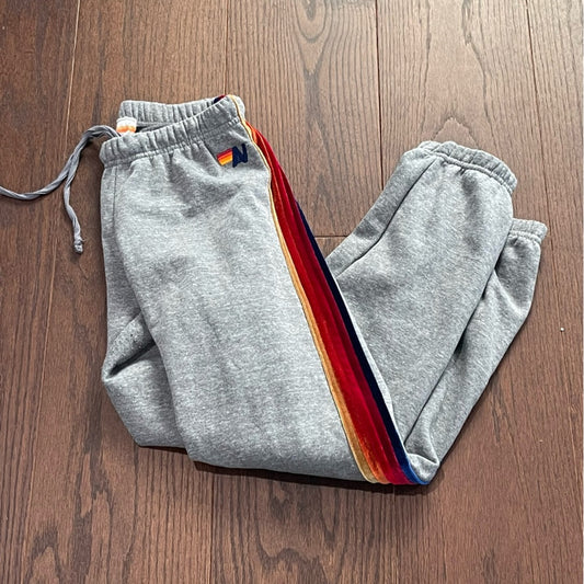 Aviator Nation Women’s Grey Velvet Stripe Classic Sweatpants Size medium