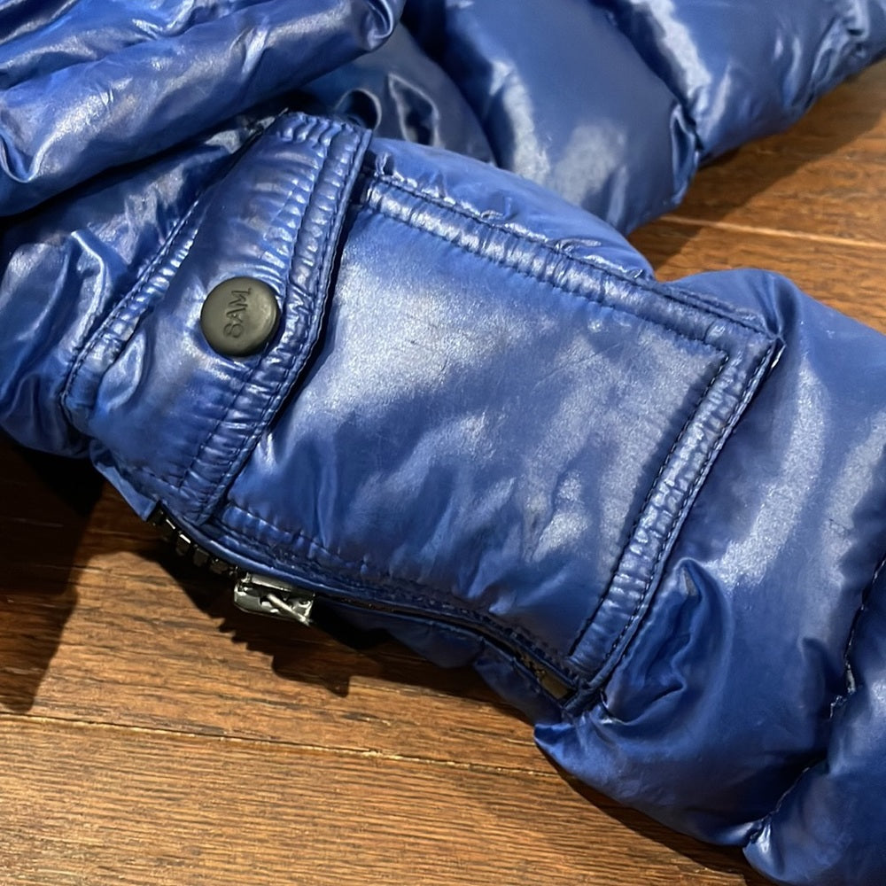 Sam Navy and Black Boys Hooded Down Jacket Size 6