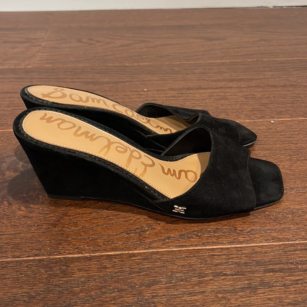 Sam Edelman Women’s Black Suede Wedge Slides Size 6
