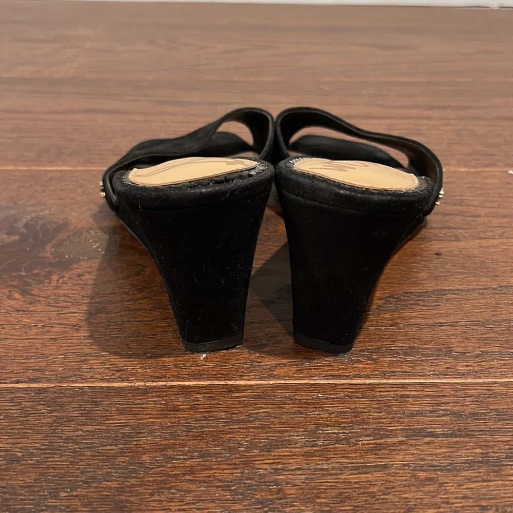 Sam Edelman Women’s Black Suede Wedge Slides Size 6