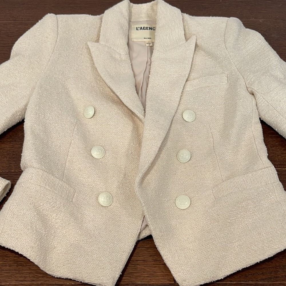 L'Agence Cream Brooke Double-Breasted Crop Blazer Size 0