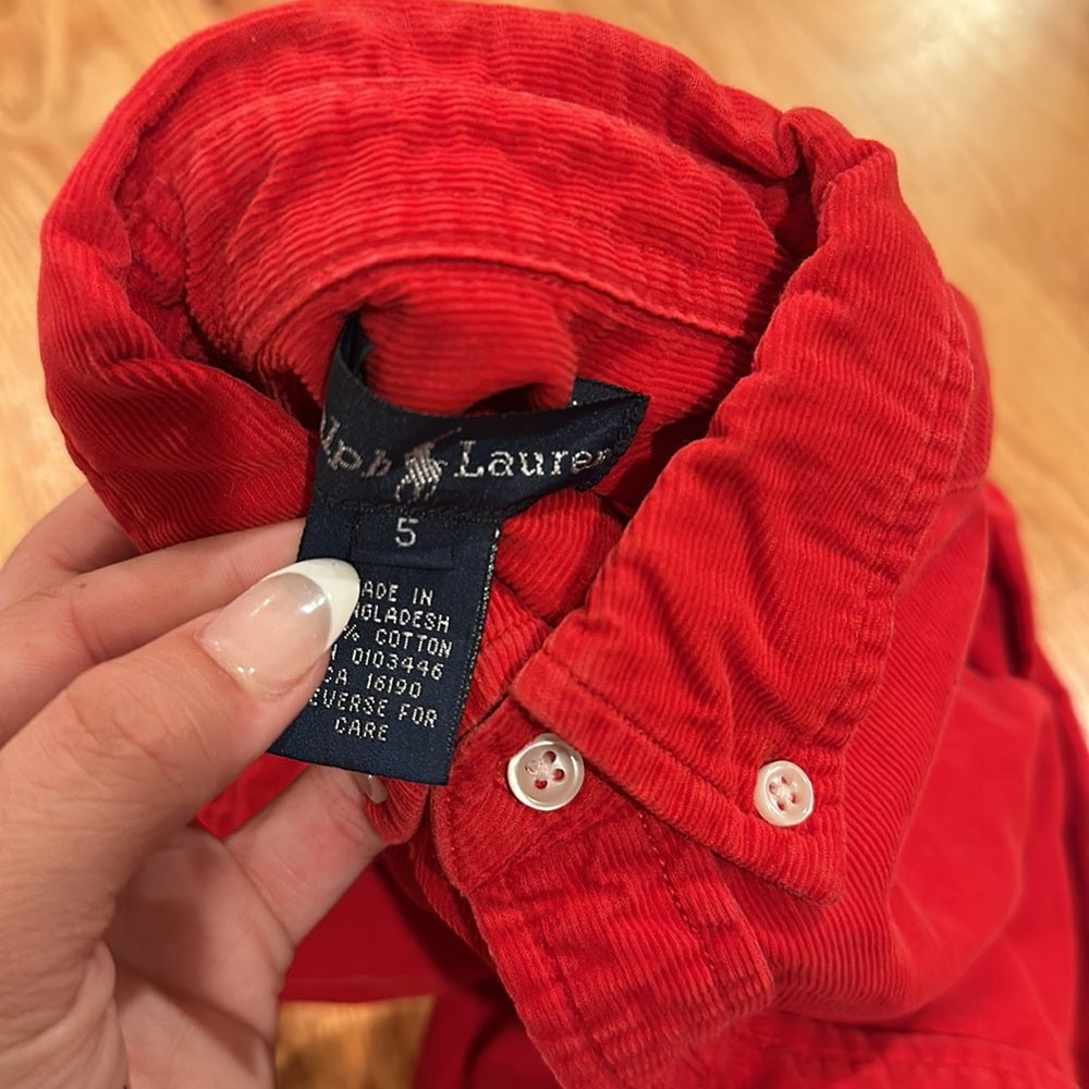 Boys Ralph Lauren Buttoned Down Shirt. Size 5. Red Long Sleeved.