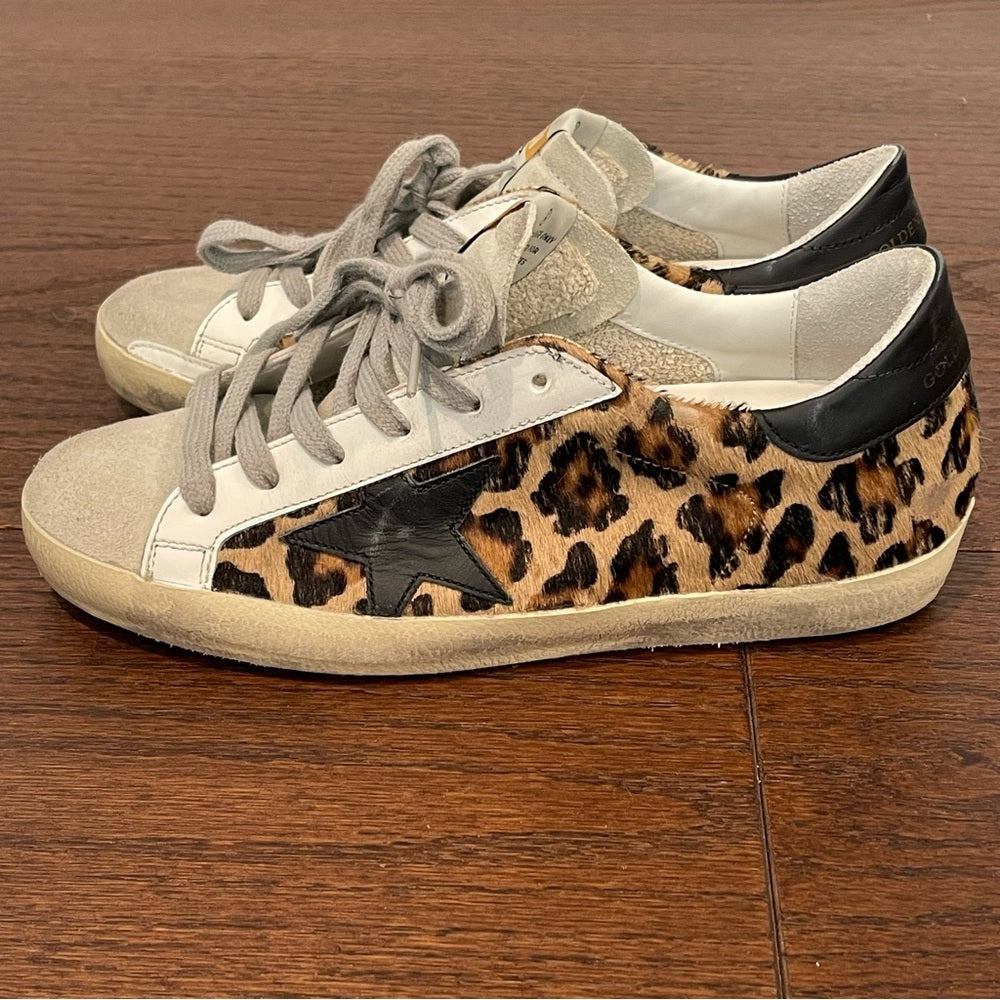 Golden Goose Women’s Super-Star Low Top Black & Brown Leopard Sneakers Size 37/7