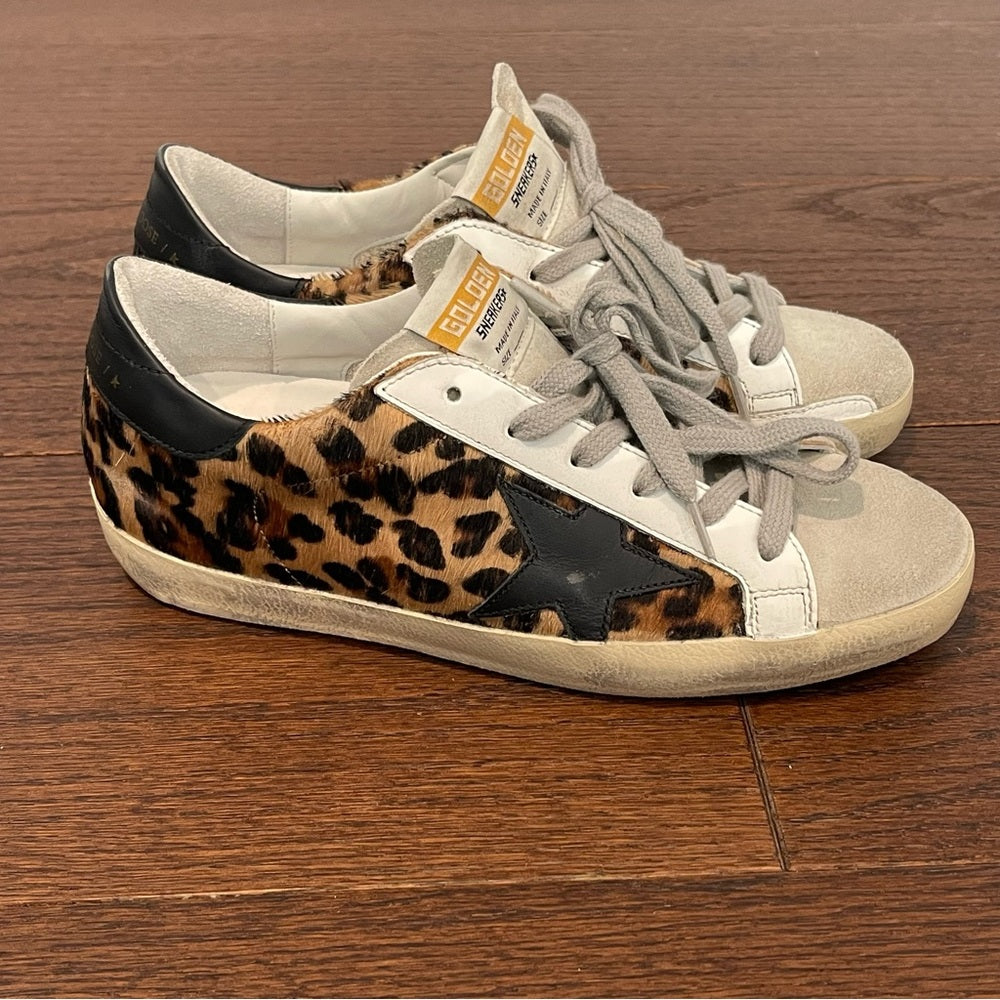 Golden Goose Women’s Super-Star Low Top Black & Brown Leopard Sneakers Size 37/7