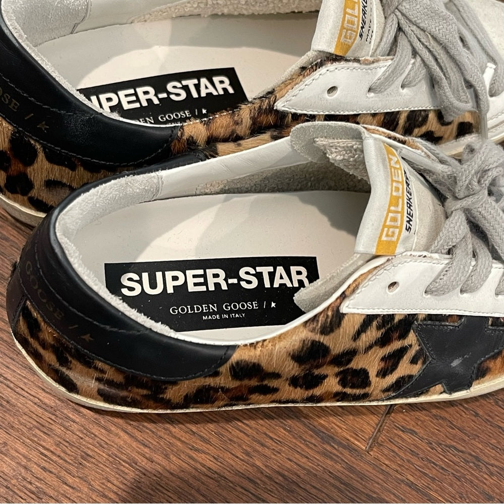 Golden Goose Women’s Super-Star Low Top Black & Brown Leopard Sneakers Size 37/7
