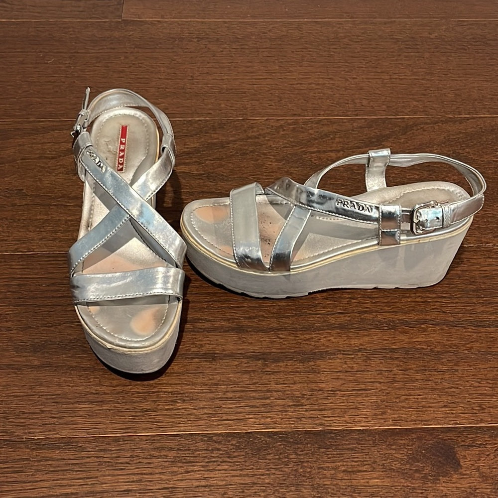 Prada Women’s Silver Platform Sandals Size 38.5/8.5