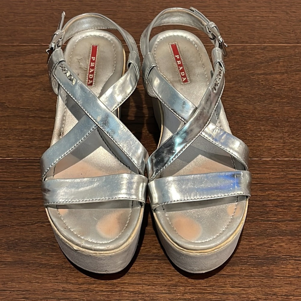 Prada Women’s Silver Platform Sandals Size 38.5/8.5