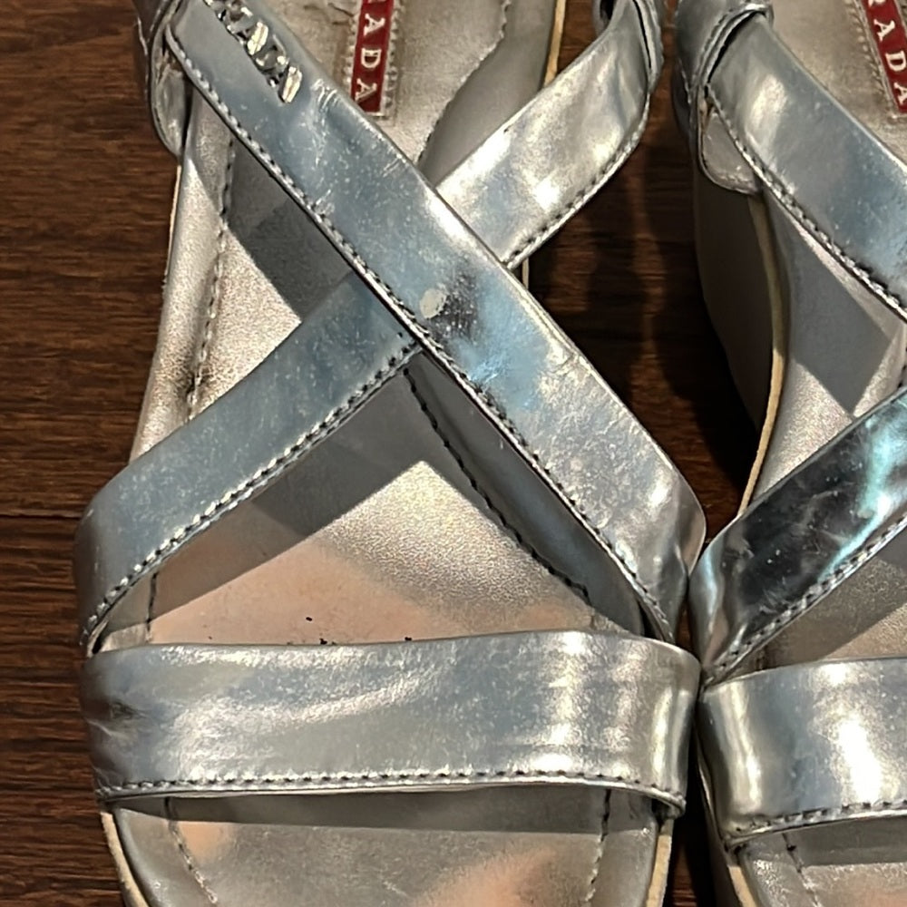 Prada Women’s Silver Platform Sandals Size 38.5/8.5