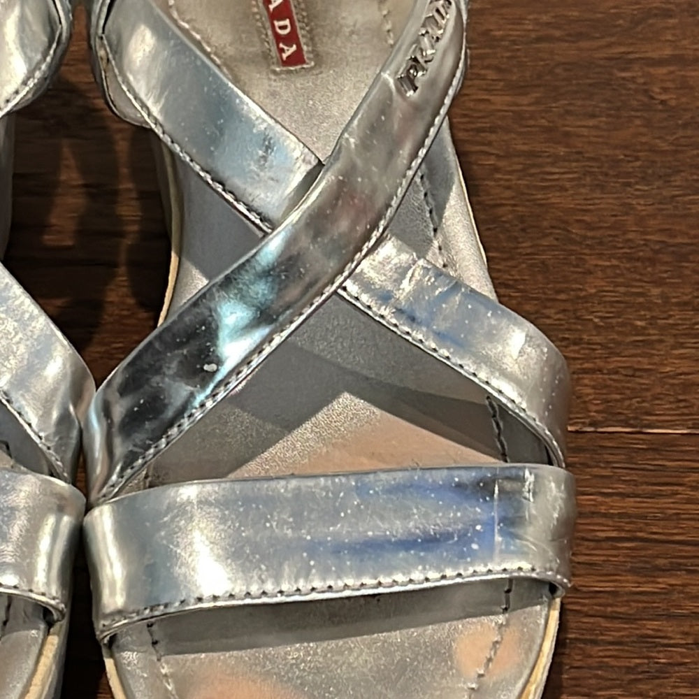 Prada Women’s Silver Platform Sandals Size 38.5/8.5