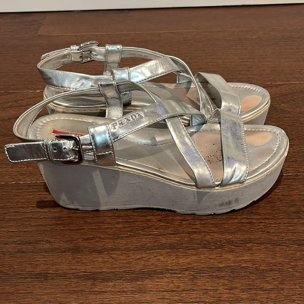 Prada Women’s Silver Platform Sandals Size 38.5/8.5