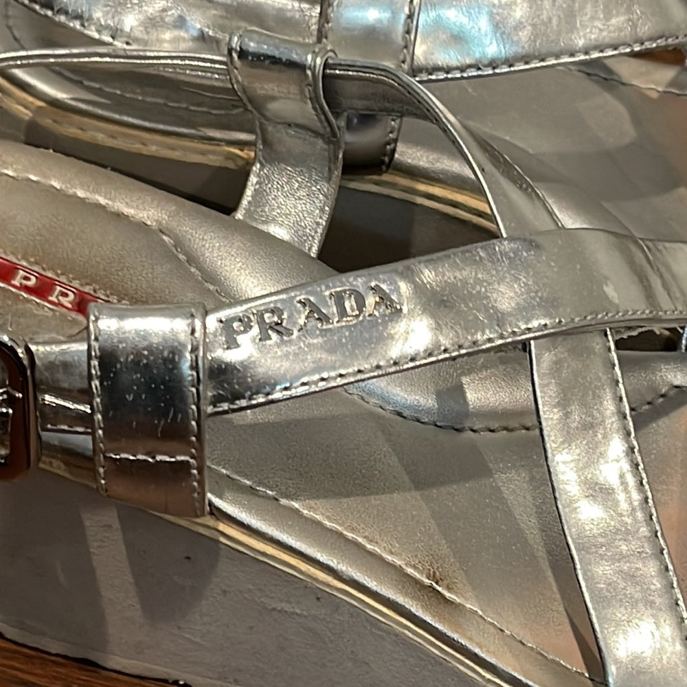 Prada Women’s Silver Platform Sandals Size 38.5/8.5