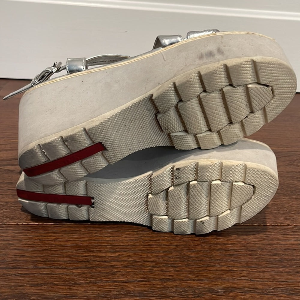 Prada Women’s Silver Platform Sandals Size 38.5/8.5