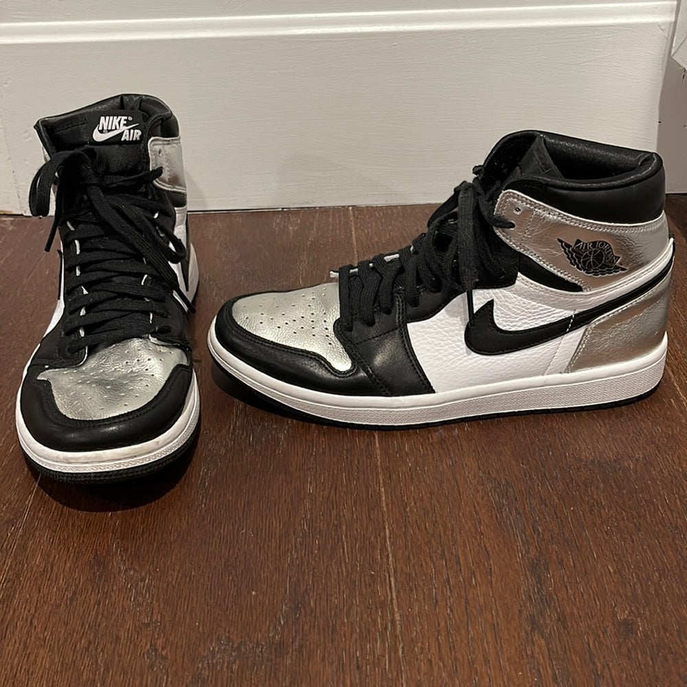 Nike Air Jordan Women’s High Top Black White and Silver Sneakers Size 10.5