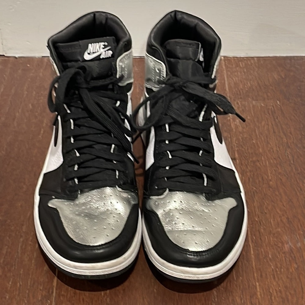 Nike Air Jordan Women’s High Top Black White and Silver Sneakers Size 10.5