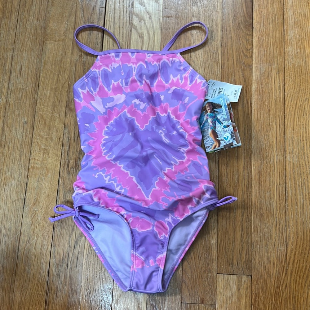 NWT Limeapple Girls Pink and Purple Tie Dye One Piece Bathing suit Size 8