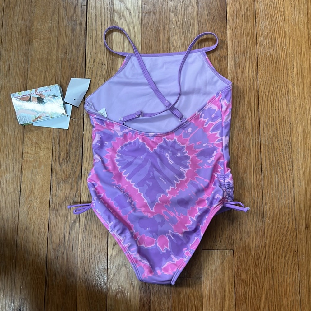 NWT Limeapple Girls Pink and Purple Tie Dye One Piece Bathing suit Size 8