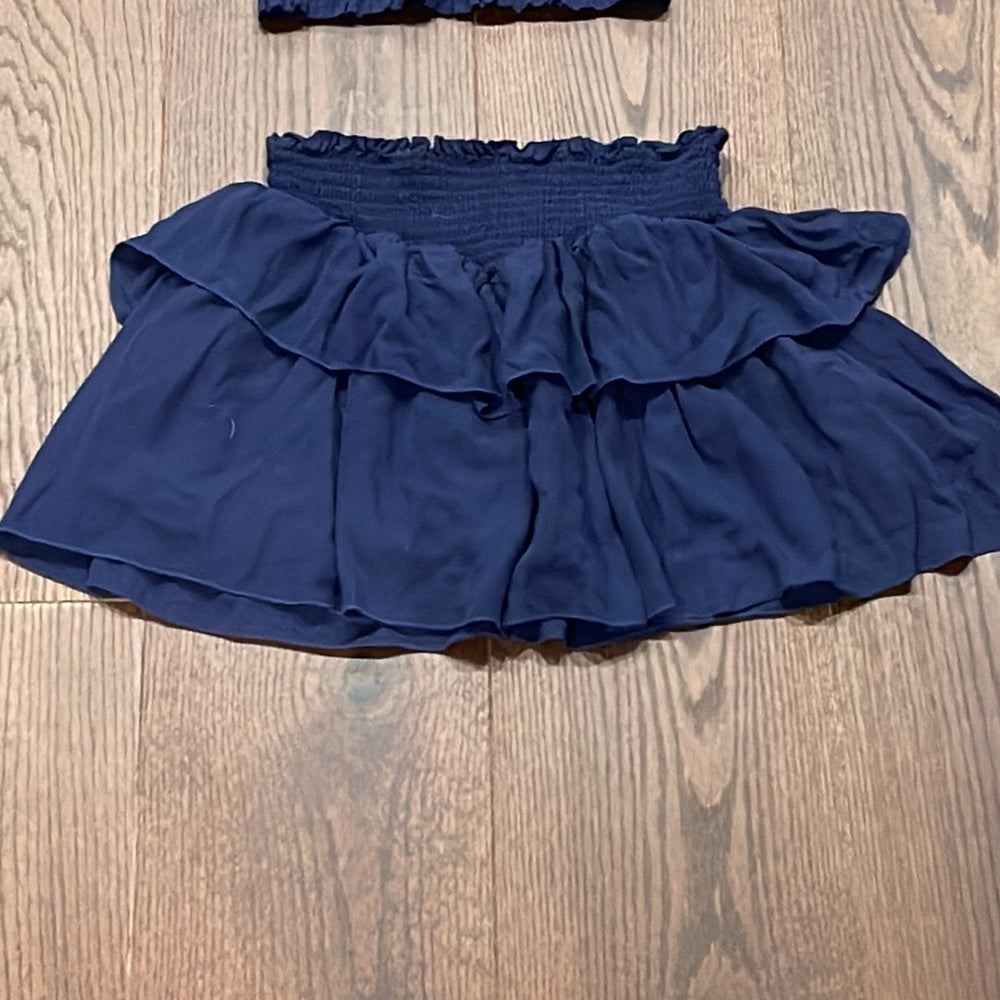 Katie J NYC Navy Smocked Tie Top and Ashley Skirt Size Junior XS