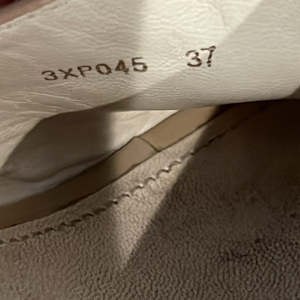 Prada Womenms Tan Patent Leather Cork Sandals Size 37 / 7