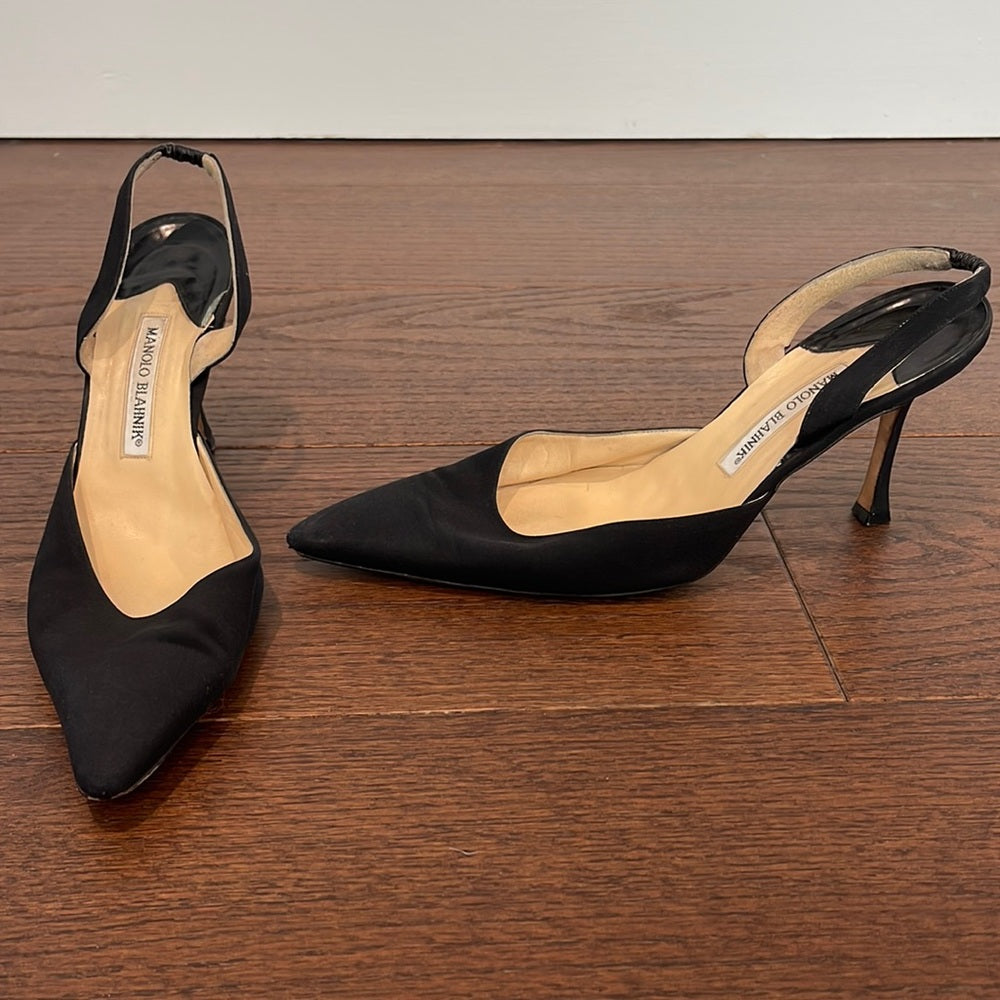 Manolo Blahnik Women’s Black Satin Sling Black Size 42/12