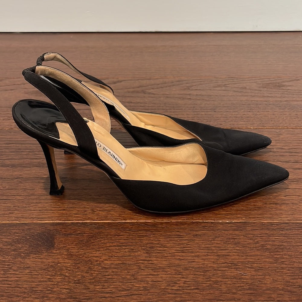 Manolo Blahnik Women’s Black Satin Sling Black Size 42/12
