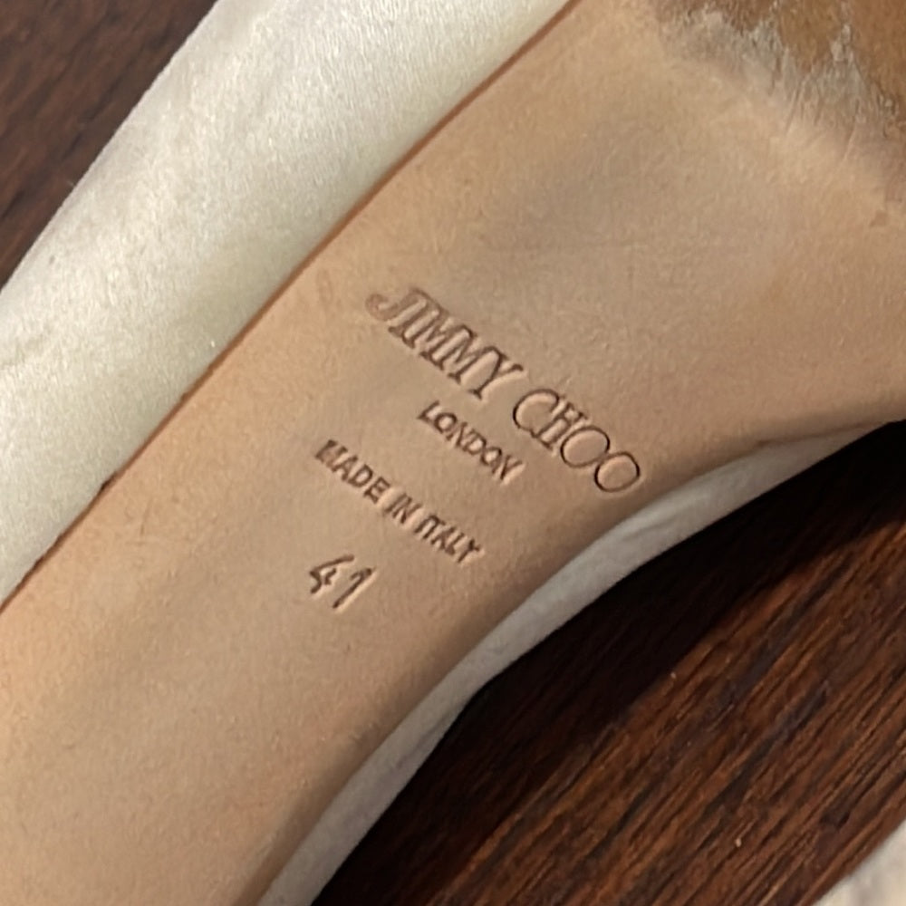 JIMMY Choo Women’s Cream Satin Peep Toe Pumps Size 41 / 11