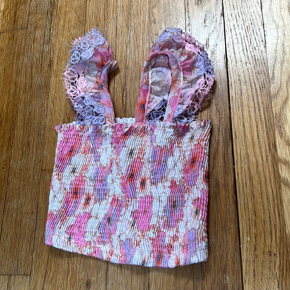 Peixoto Kid’s Pink and Purple Floral Smocked Tank Top Size S