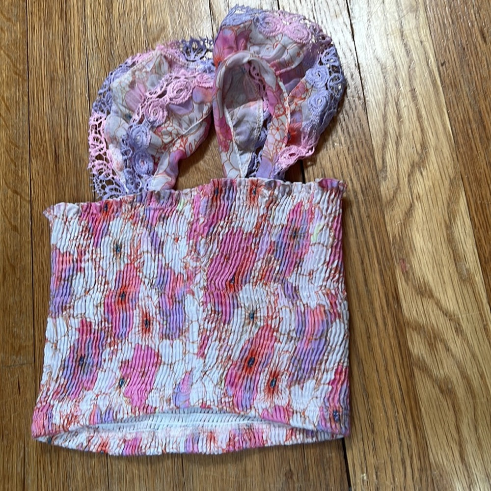 Peixoto Kid’s Pink and Purple Floral Smocked Tank Top Size S