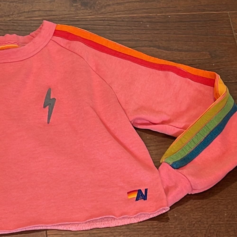 Aviator Nation Women’s Peachy Pink Cropped Sweatshirt Size Small