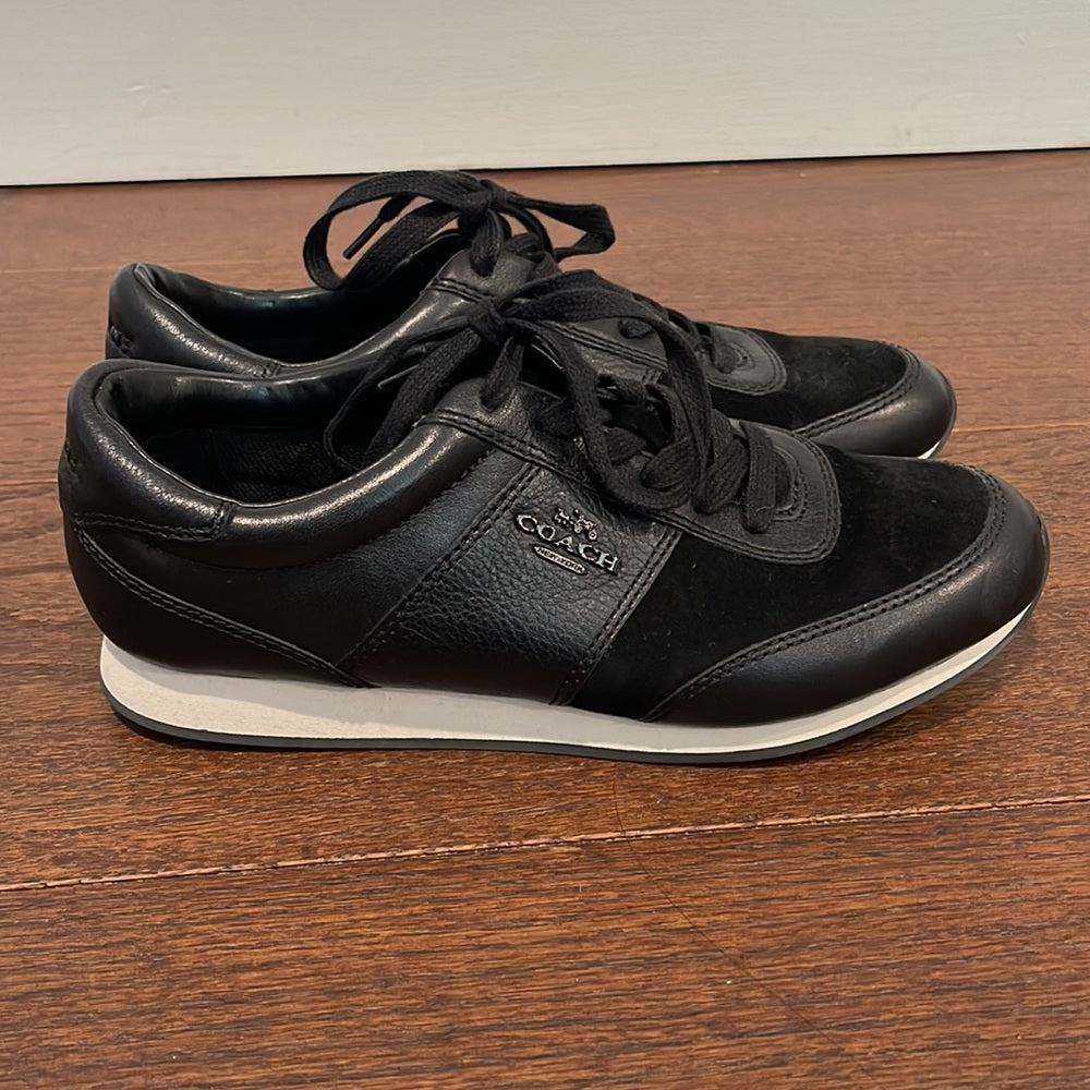 Coach Women’s Black Leather and Suede Sneakers Size 8